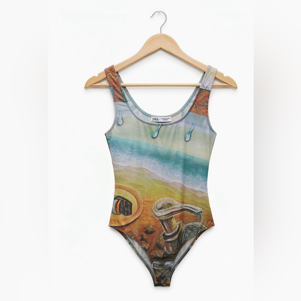 ZARA Larissa De Jesus Negron Surrealist Art Print Mesh Bodysuit M Rare